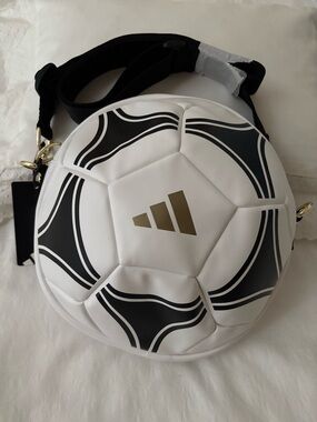 adidas White & Black Soccer Ball Crossbody with Gold Logo Accent